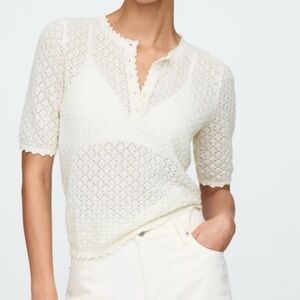 Gap Pointelle Henley Sweater Linen Short Sleeve NWT XXL